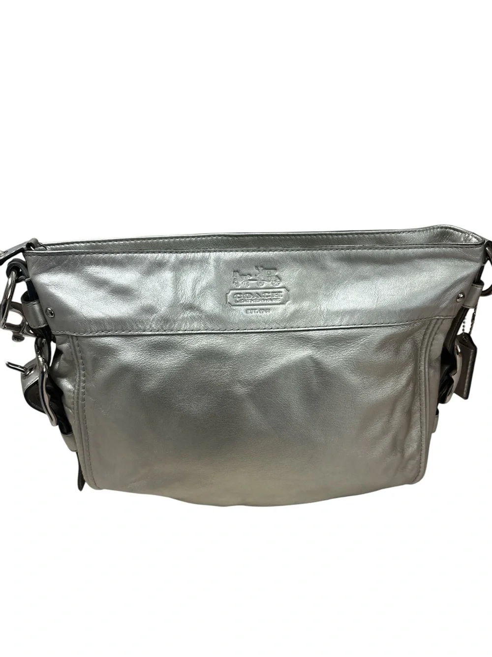 Y2K Coach Metallic Silver Leather Zoe Hobo Bag - Picture 1 of 13